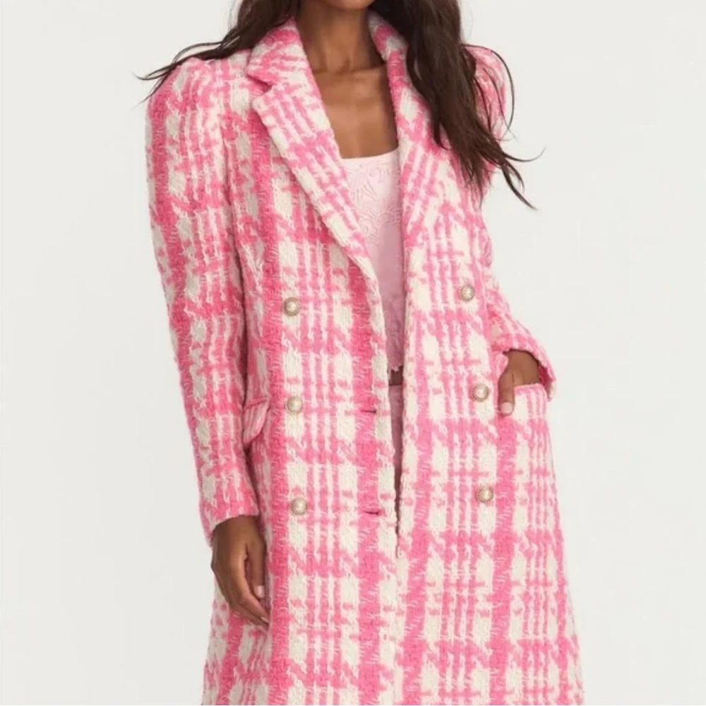 LoveShackFancy Pink Teddy Jacket with Cozy Texture and Long Length